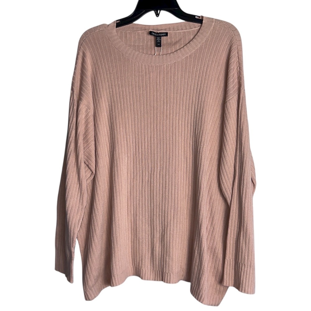 Eileen Fisher Womens Large‎ Crew Neck Box Top Pullover Sweater Powder Pink NWT